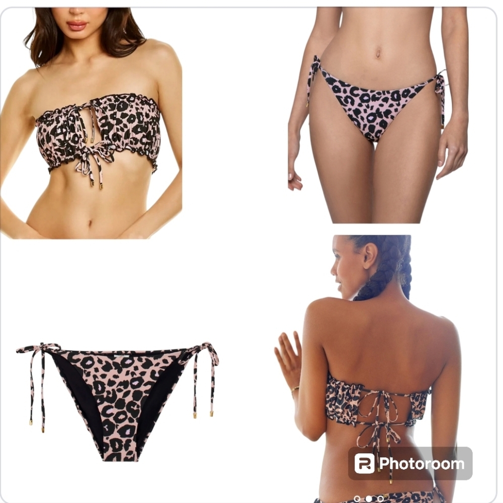 PQ Swim Nala Remi Ruched Bandeau Bikini Set Pink Animal Print Sz S - Picture 4 of 11